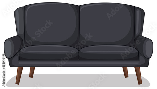 Black two-seater sofa isolated on white background