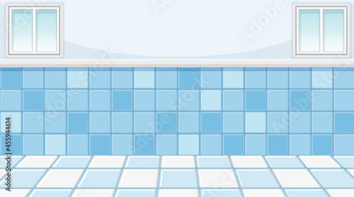Empty blue room with sky blue tiles floor and wall