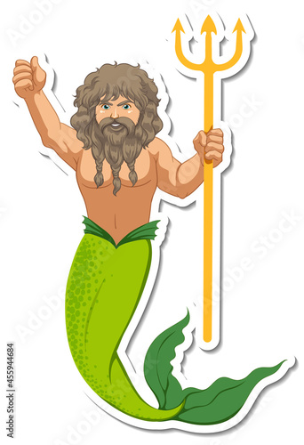 A merman holding trishula cartoon character sticker photo