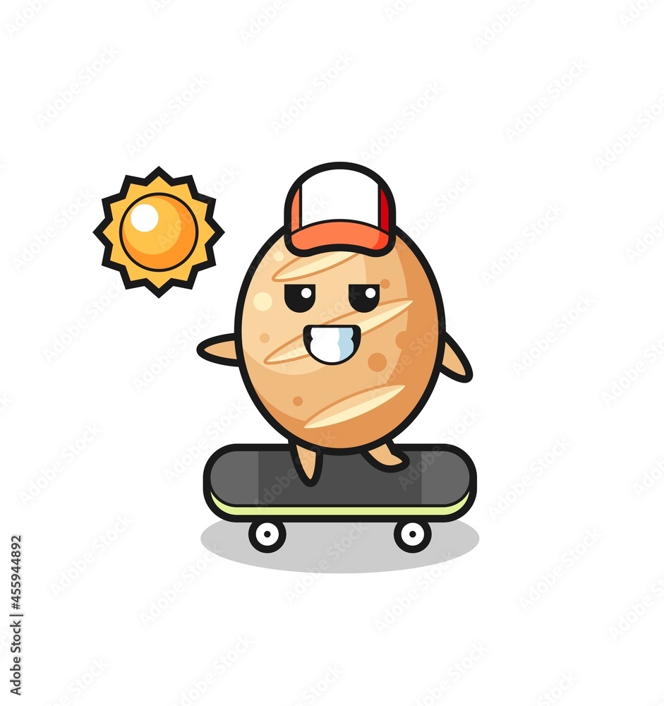 french bread character illustration ride a skateboard