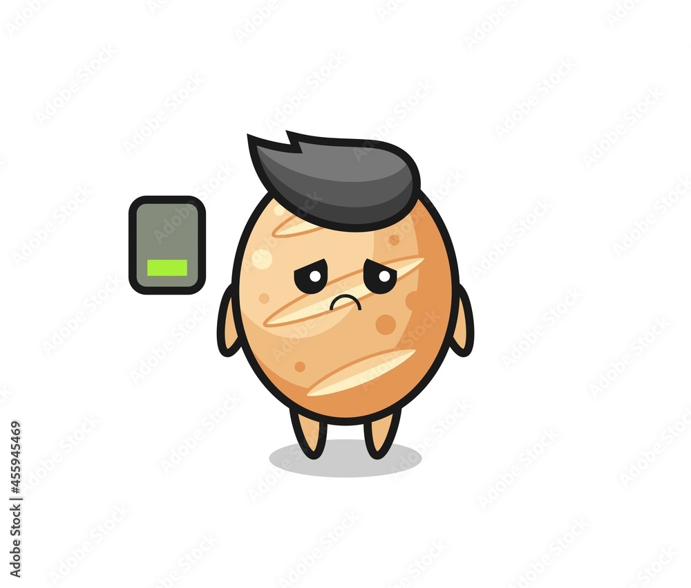 french bread mascot character doing a tired gesture