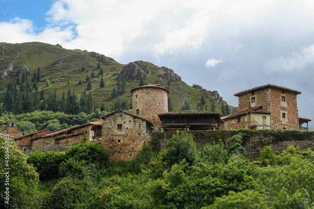 Bandujo with the Tunón Tower in Asturias Bandujo with the Tunón Tower in Asturias