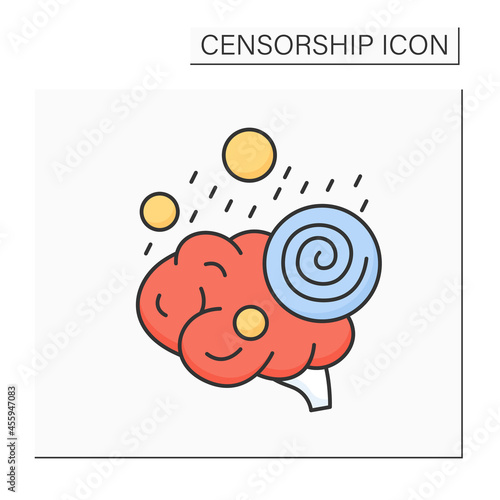 Brainwash color icon. Pressure for adopting radically different beliefs.Forcible means for changing ideas, meaning and wishes. Censorship concept. Isolated vector illustration
