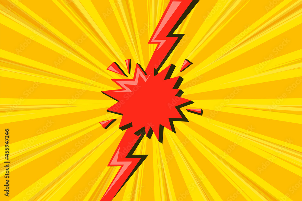 Fototapeta premium Superhero halftoned background with red lightning. Versus comic design with flash. Vector illustration backdrop