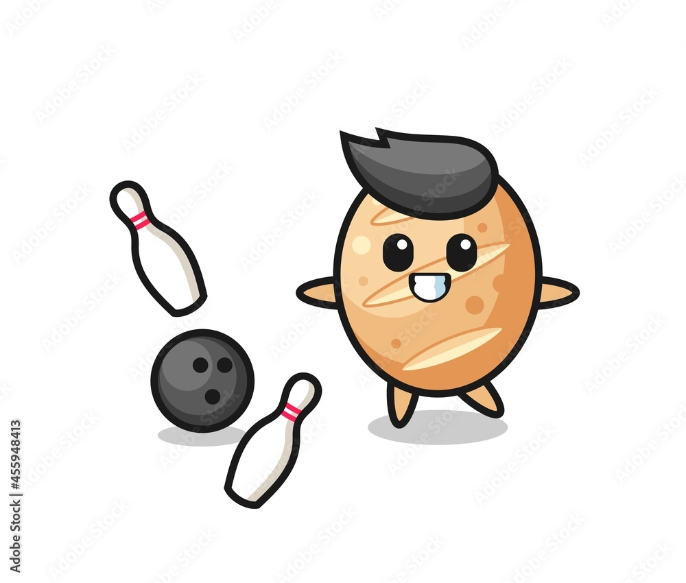 Character cartoon of french bread is playing bowling Character cartoon of french bread is playing bowling