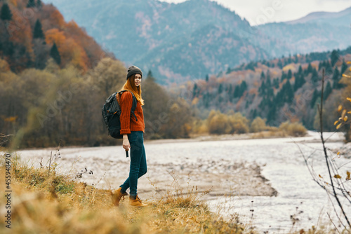 woman with backpack mountain river travel lifestyle freedom © SHOTPRIME STUDIO