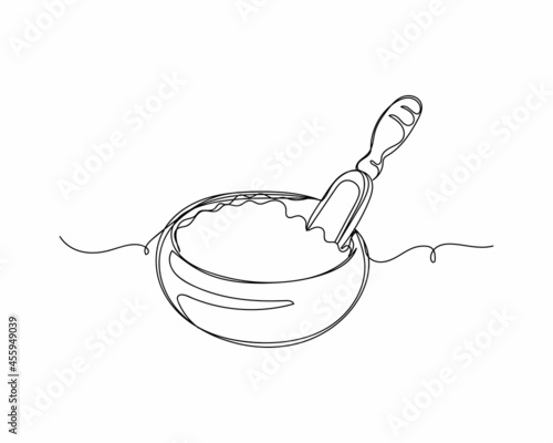 Continuous one line drawing of bowl of spices icon in silhouette on a white background. Linear stylized.
