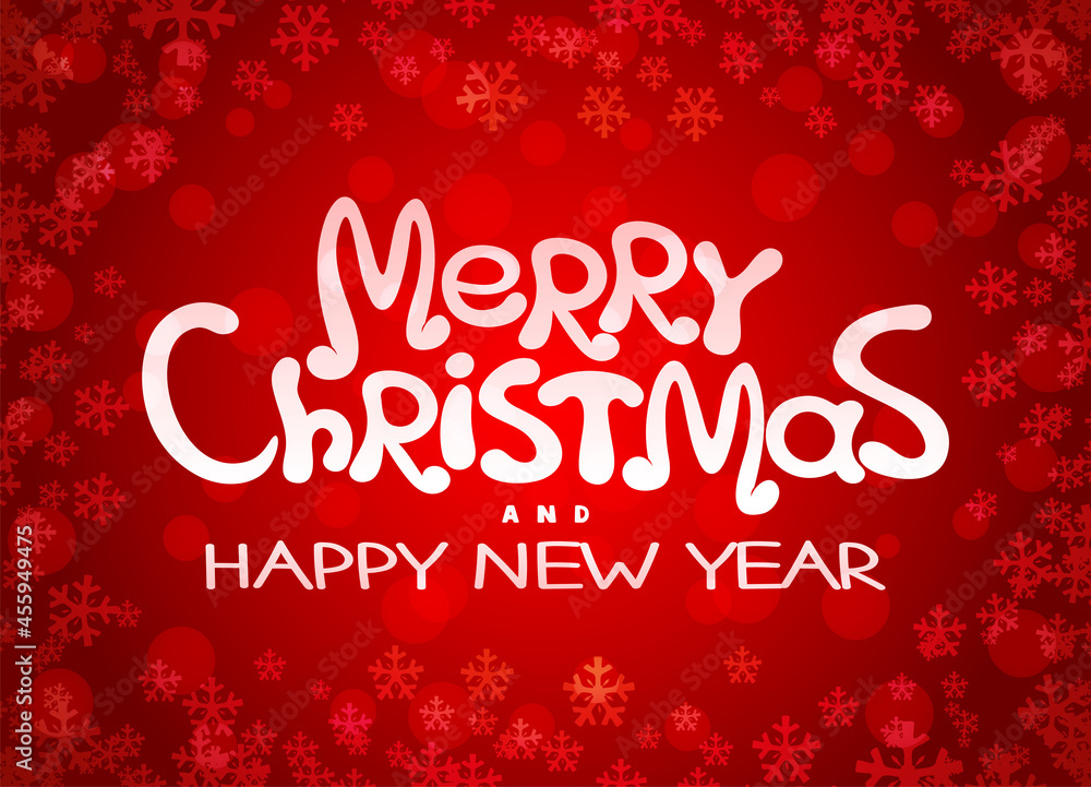 Illustration with wish of Merry Christmas and happy new year on red background. 