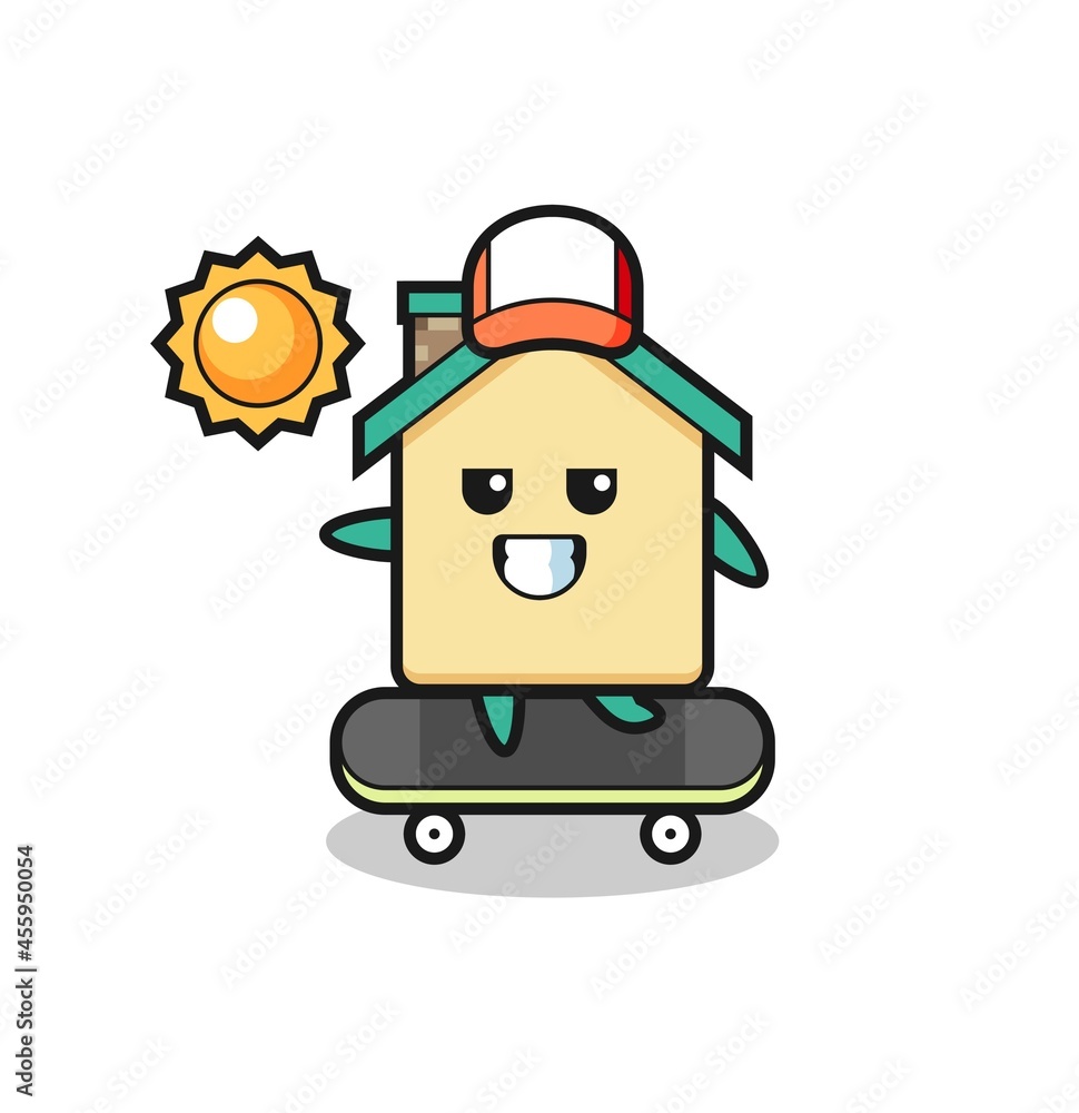 house character illustration ride a skateboard house character illustration ride a skateboard
