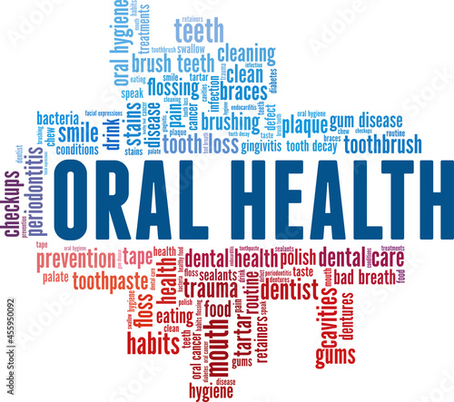 Oral health vector illustration word cloud isolated on a white background.