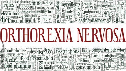 Orthorexia Nervosa vector illustration word cloud isolated on a white background.