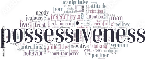 Possessiveness vector illustration word cloud isolated on a white background.