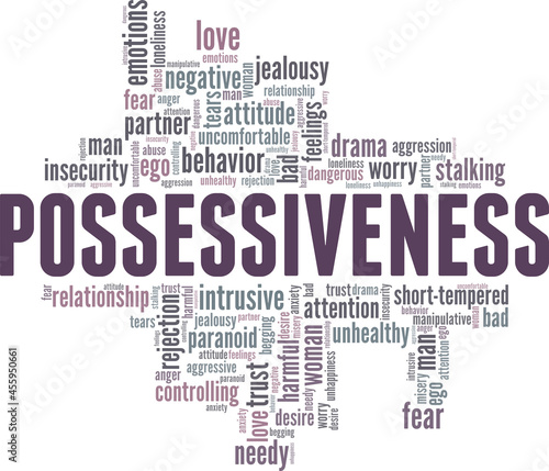 Possessiveness vector illustration word cloud isolated on a white background.