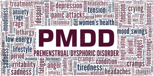 Premenstrual Dysphoric Disorder vector illustration word cloud isolated on a white background.