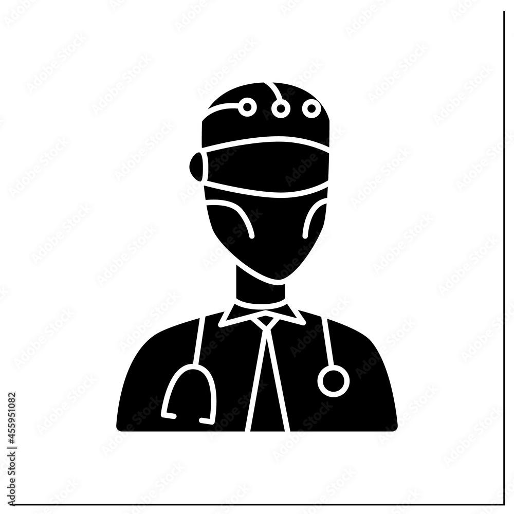 Robot glyph icon. AI in medicine. Digital doctor. Modern technologies. AI diagnostic concept. Filled flat sign. Isolated silhouette vector illustration Robot glyph icon. AI in medicine. Digital doctor. Modern technologies. AI diagnostic concept. Filled flat sign. Isolated silhouette vector illustration