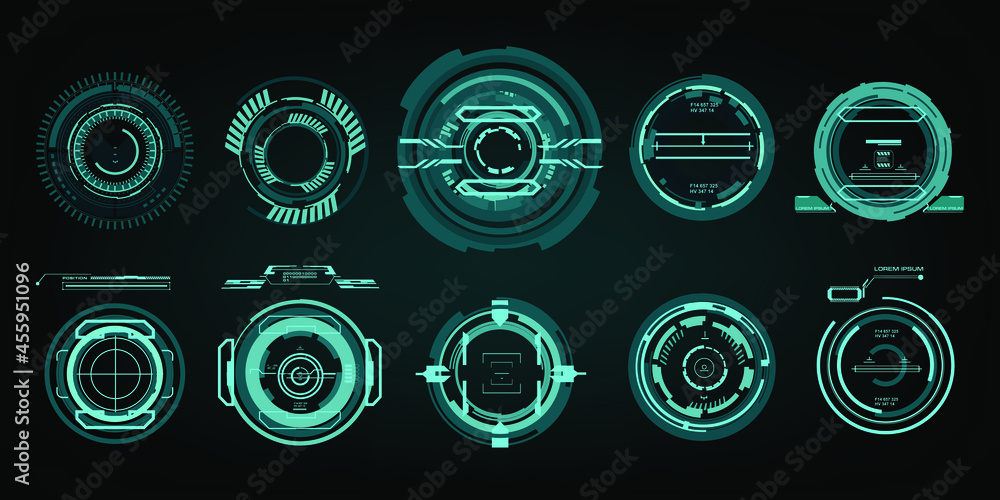 Set Modern Electronic Target Aiming Systems UI / UX. Futuristic optical ...