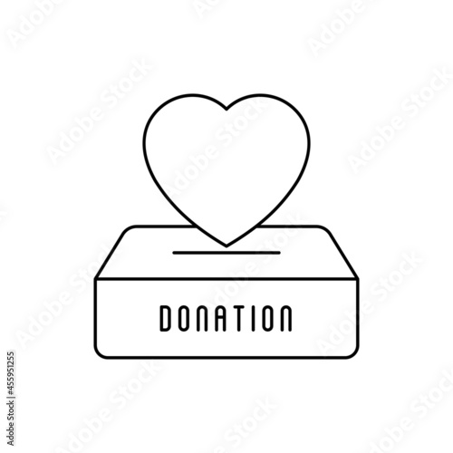 Donation thin line icon. Heart falls in donation box. Symbol of charity. Modern vector illustration.