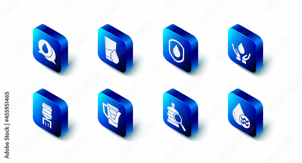 Set Glass with water, Waterproof, Washing hands soap, Recycle clean aqua, Big bottle, jug filter, cooler and drop speech bubbles icon. Vector Set Glass with water, Waterproof, Washing hands soap, Recycle clean aqua, Big bottle, jug filter, cooler and drop speech bubbles icon. Vector