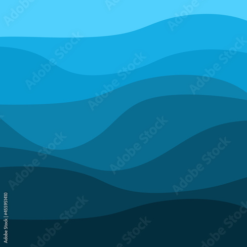 Abstract illustration of colorful ocean with wavy lines decoration in shades of blue color