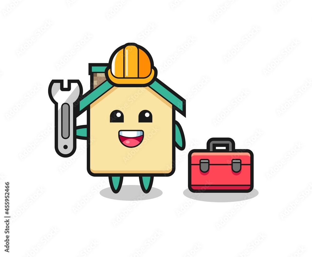 Mascot cartoon of house as a mechanic Mascot cartoon of house as a mechanic
