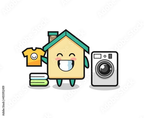 Mascot cartoon of house with washing machine
