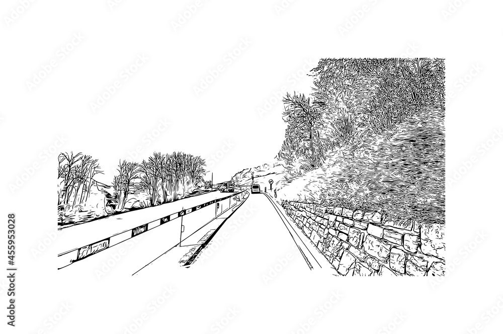 Fototapeta premium Building view with landmark of Laax is the municipality in Switzerland. Hand drawn sketch illustration in vector.