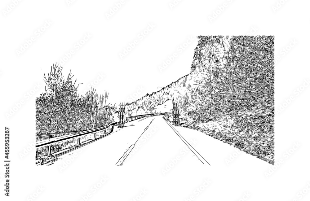 Fototapeta premium Building view with landmark of Laax is the municipality in Switzerland. Hand drawn sketch illustration in vector.