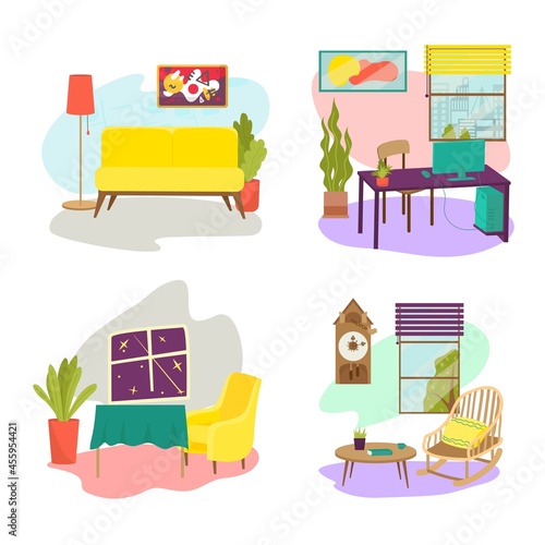 Room furniture set concept relax comfortable couch, table and armchair, desig...