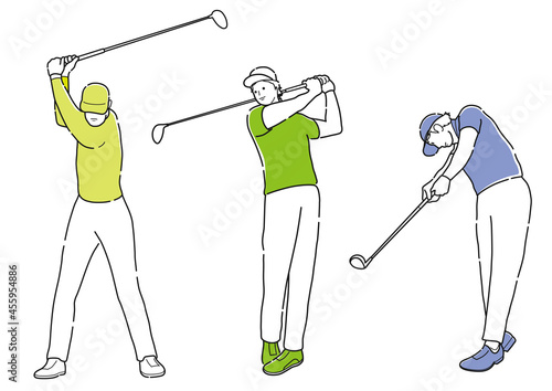 ゴルファーのシンプルな線画イラストセット