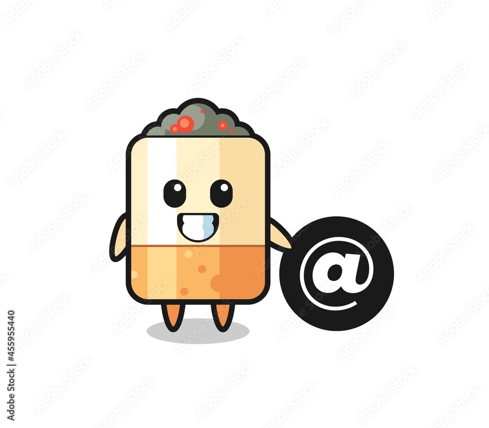 Cartoon Illustration of cigarette standing beside the At symbol Cartoon Illustration of cigarette standing beside the At symbol