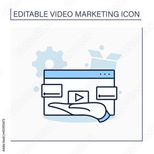 Demo video line icon. Demonstration video illustrates products and services.Attract prospective customers.Video marketing concept. Isolated vector illustration. Editable stroke