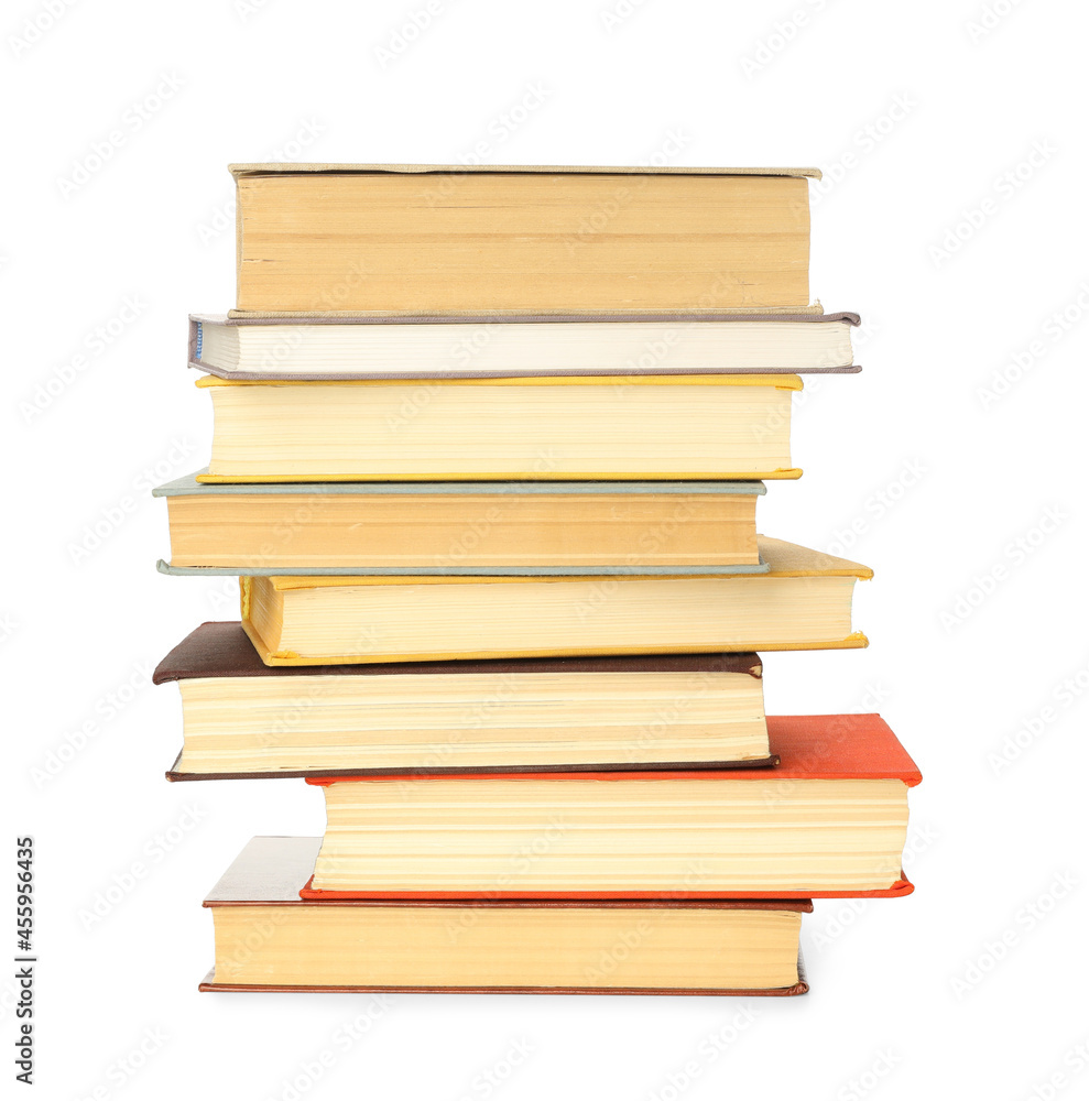 Stack of library books on white background Stack of library books on white background