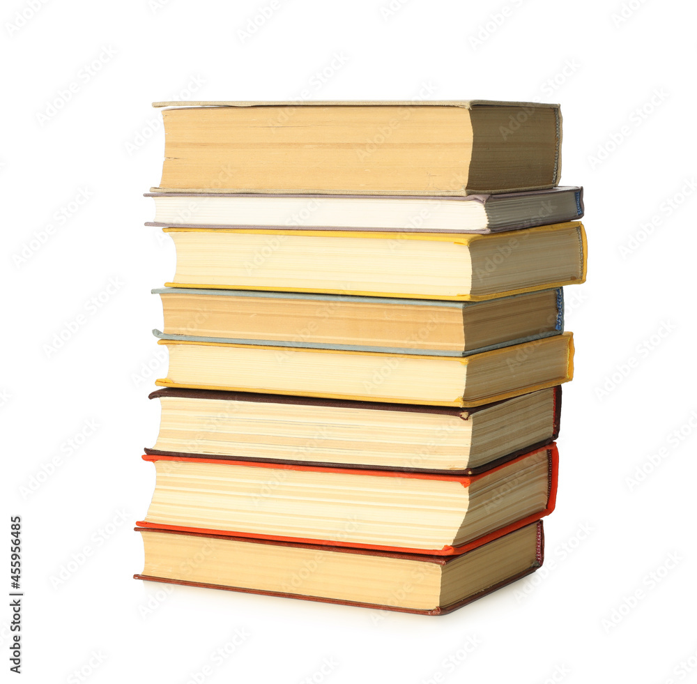 Stack of library books on white background Stack of library books on white background