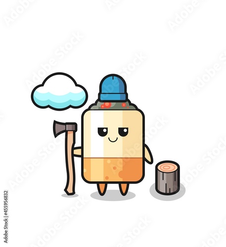 Character cartoon of cigarette as a woodcutter