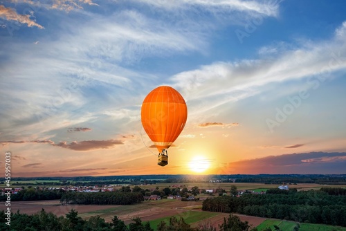 balloon against the backdrop of sky and sunset, silence of nature