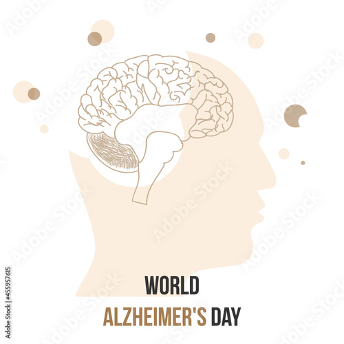 Silhouettes with brain. Vector illustration of World Alzheimer's Day