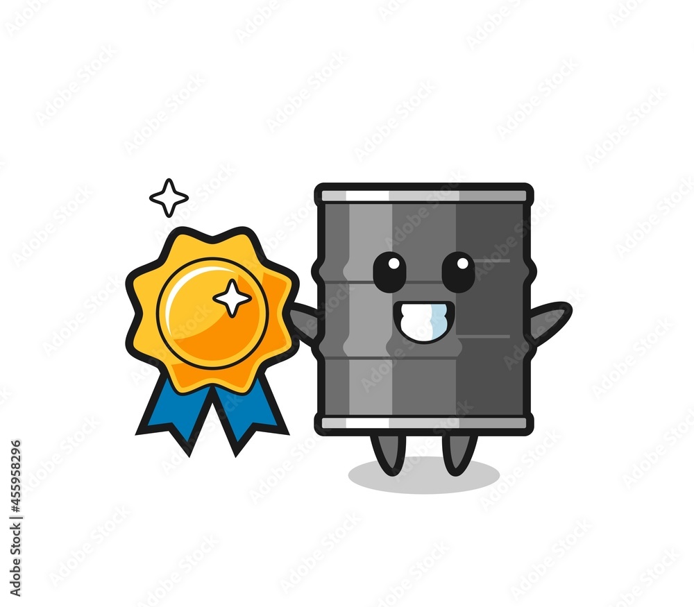 oil drum mascot illustration holding a golden badge oil drum mascot illustration holding a golden badge
