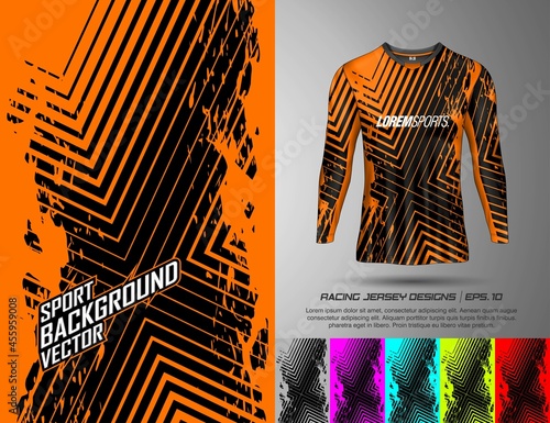 T-shirt and long sleeve designs sports abstract background for extreme jersey team, racing, cycling, football, gaming and sport livery.
