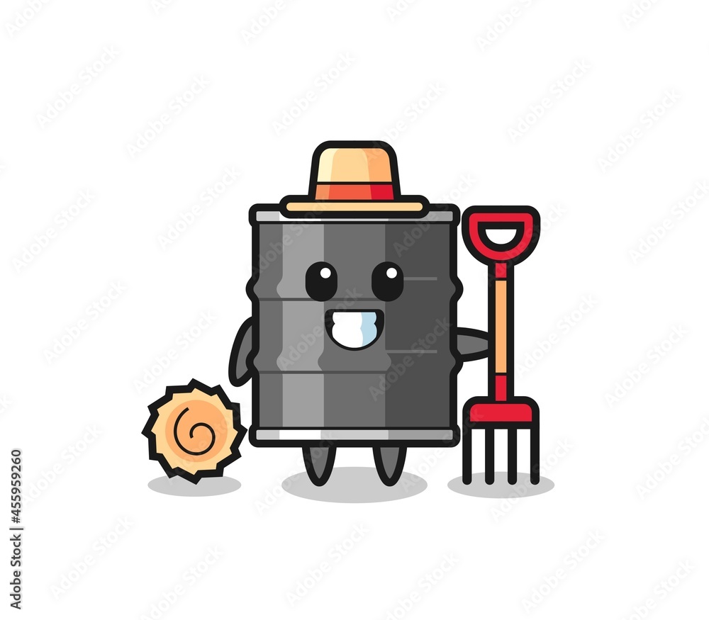Fototapeta premium Mascot character of oil drum as a farmer