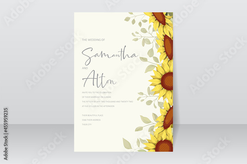 Beautiful sunflower wedding invitation card template