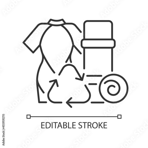 Yoga mats from recycled wetsuits linear icon. Repurposing surfing suits. Sustainable equipment. Thin line customizable illustration. Contour symbol. Vector isolated outline drawing. Editable stroke
