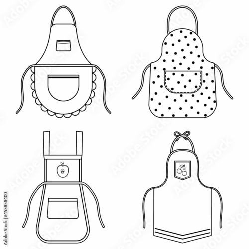 kitchen apron, black outline vector illustration, isolated on a white background