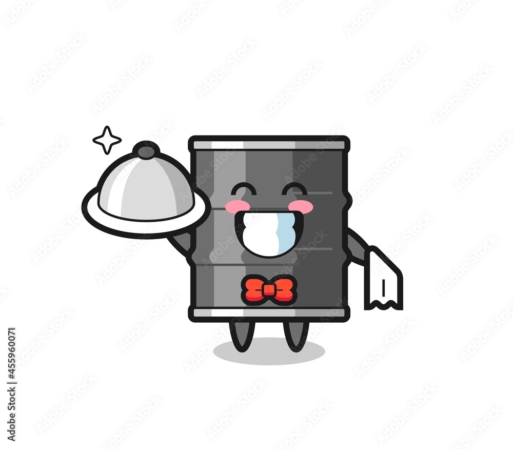 Character mascot of oil drum as a waiters Character mascot of oil drum as a waiters