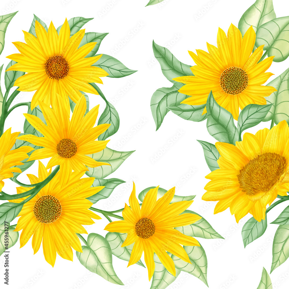 Watercolor sunflower seamless pattern