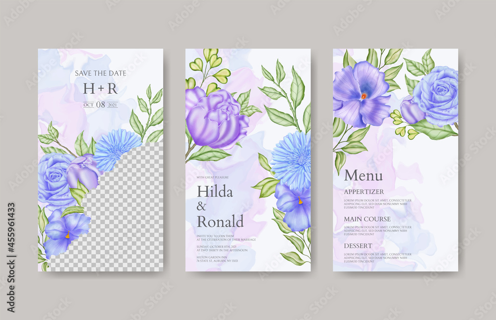 Flower instagram stories collection for wedding invitation template