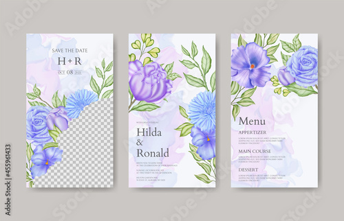 Flower instagram stories collection for wedding invitation template