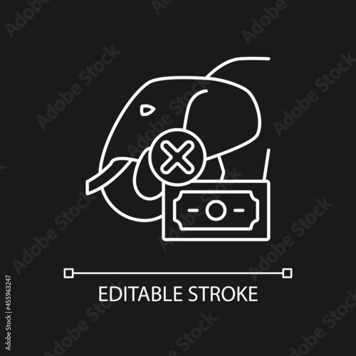 Illegal wildlife trade white linear icon for dark theme. Wild animals trafficking. Poaching. Thin line customizable illustration. Isolated vector contour symbol for night mode. Editable stroke