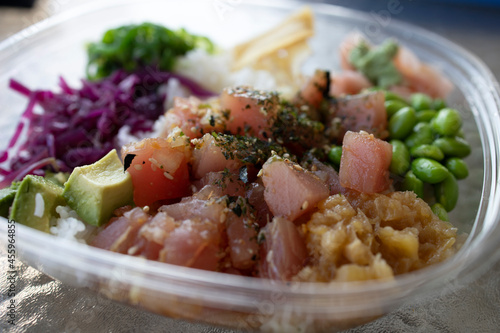 Closeup of Ahi Tuna Poke Bowl