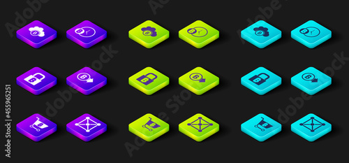 Set Shopping cart with bitcoin, Blockchain technology, Lock, Bitcoin, clock and Cryptocurrency cloud mining icon. Vector