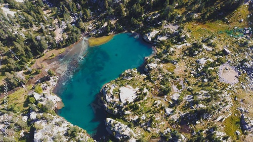 Aerial view of beautiful lake Ibon de escarpinosa, benasque